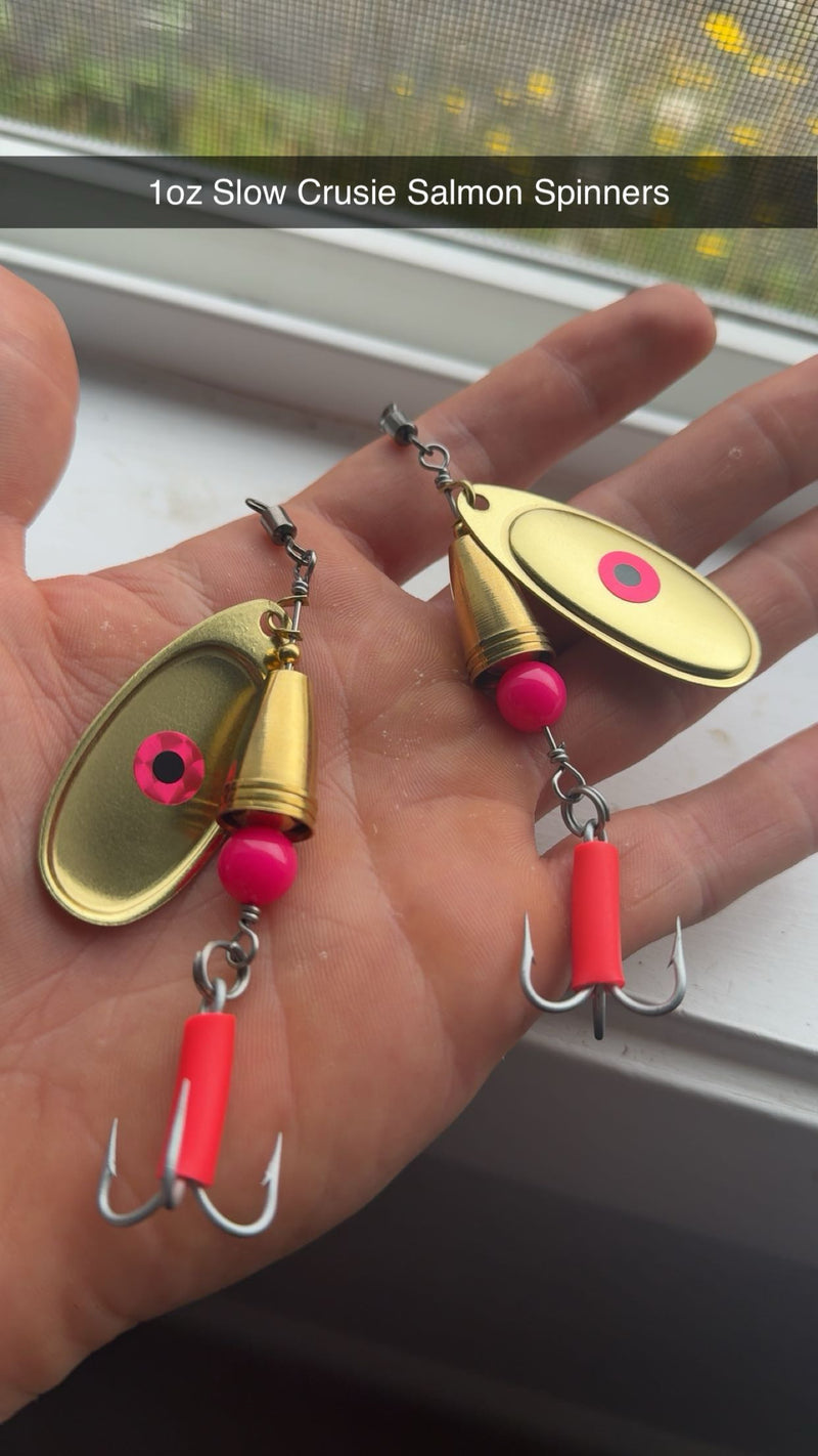 (2) 1oz Slow Cruise Salmon Spinners, Treble Hooks