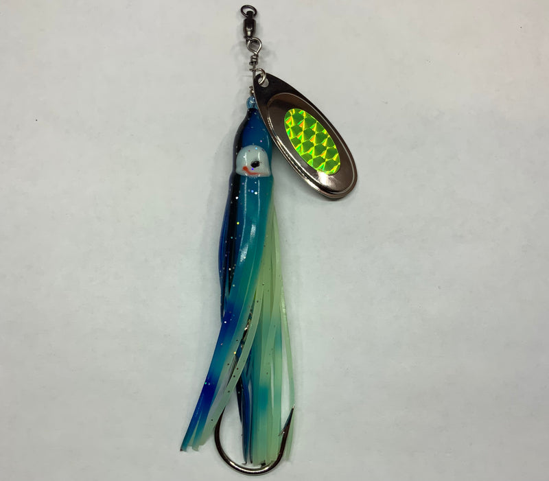 3/4oz Premium Blue Tiger River Witch, $10.00, Salmon Spinner, Spin-X Designs Tackle