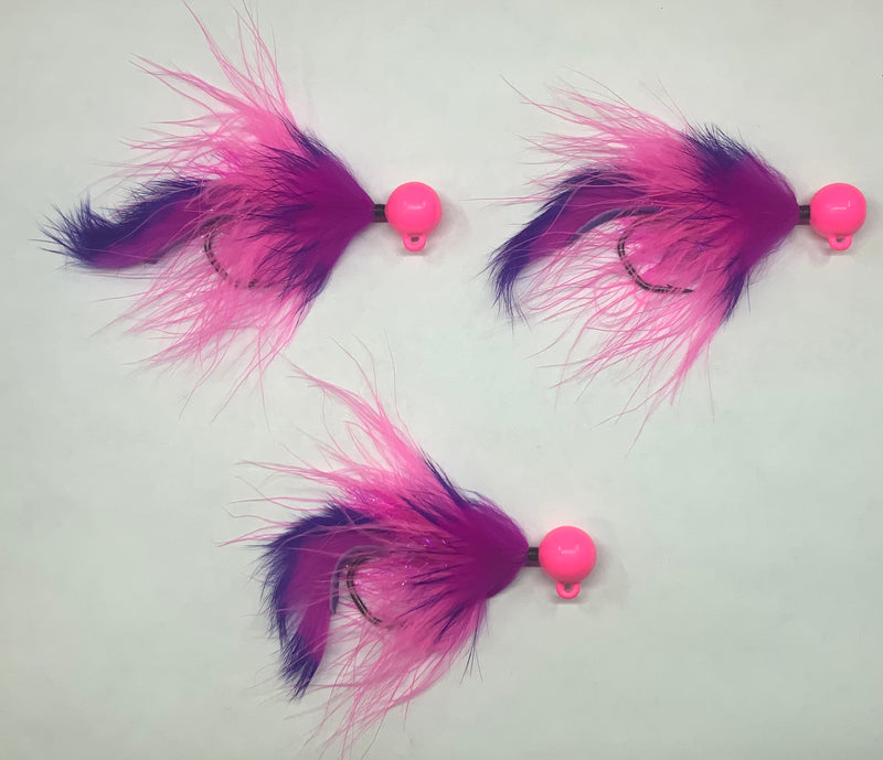 3) 1/2oz Hot Pink Twitching Jigs, $19.50, 4/0 VMC Hook