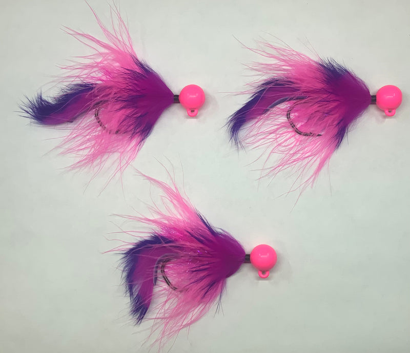 Pink Humpy Jigs (3) 1/2oz Hot Pink Twitching Jigs, $19.50, 4/0 VMC Hook
