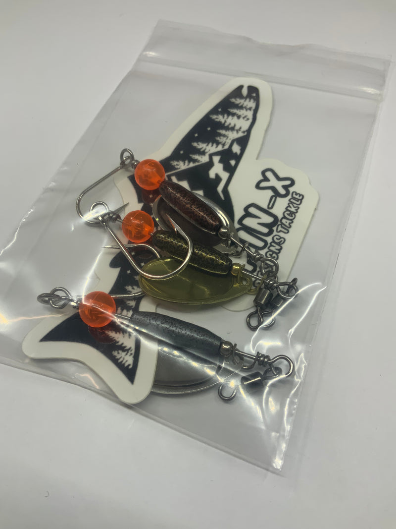 1/8oz, 3 Pack + 1 Sticker, Mini Miner Trout Rippers, 16.50$, Spin-X Designs Tackle