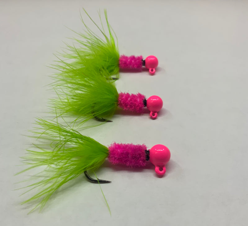 (3) 1/8oz, Size 1 Mustad 2X UP, $12.45, Cotton Candy Jig, Spin-X Designs Tackle