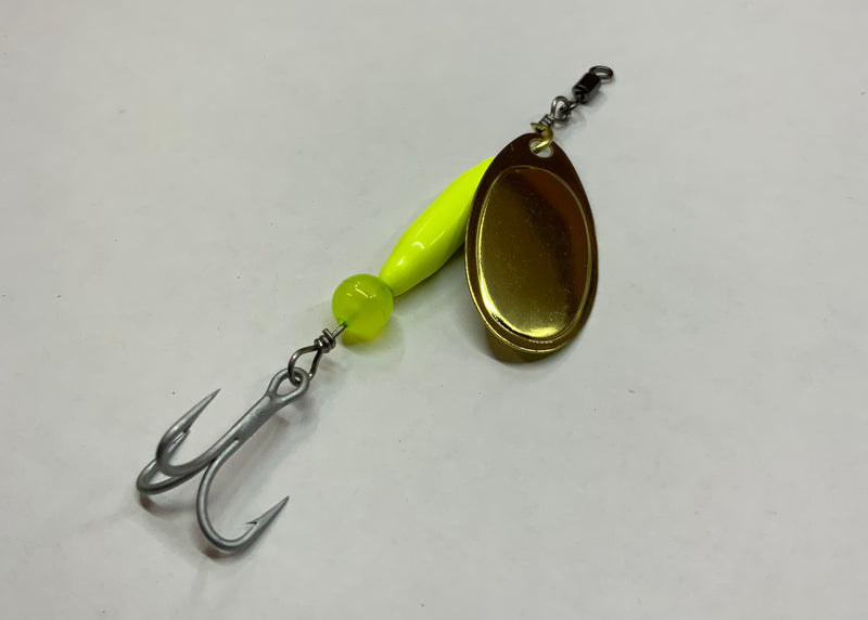 1/4oz, Classic Yellow Chartreuse Ripper, $5.75, Spin-X Designs Tackle, Spinner