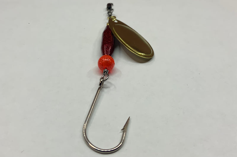 1/4oz Red Glittery Ripper, $5.75, Spin-X Designs Tackle, Steelhead Spinner