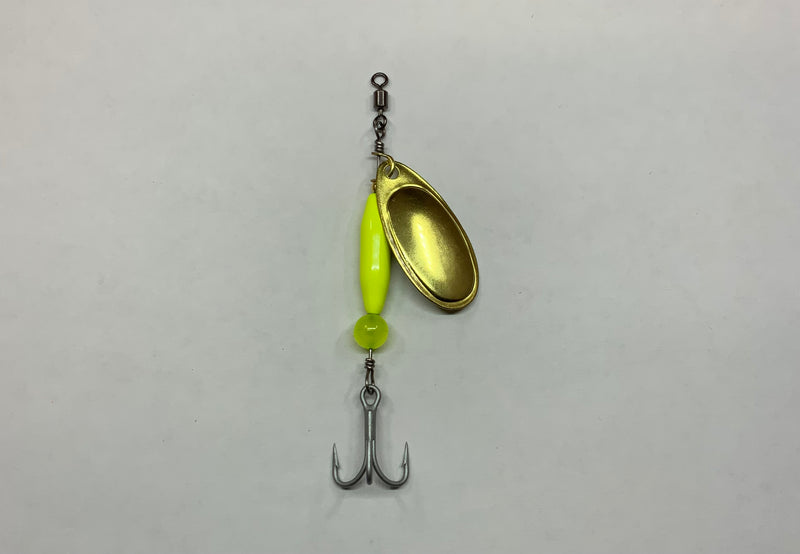 1/4oz, Classic Yellow Chartreuse Ripper, $5.75, Spin-X Designs Tackle, Spinner