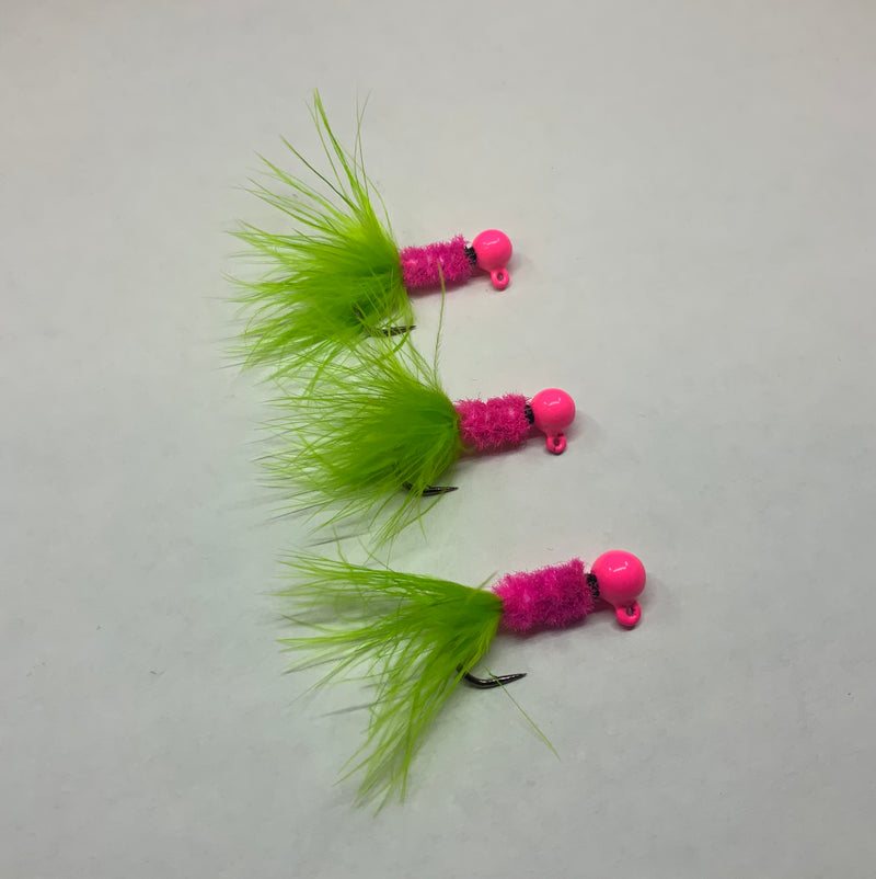 (3) 1/8oz, Size 1 Mustad 2X UP, $12.45, Cotton Candy Jig, Spin-X Designs Tackle