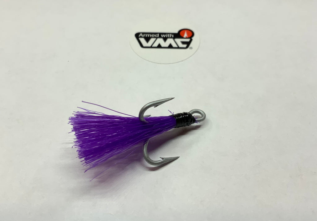 4 4X VMC Permasteel Treble Hook, Purple Bucktail