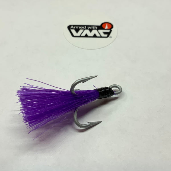 4 4X VMC Permasteel Treble Hook, Purple Bucktail