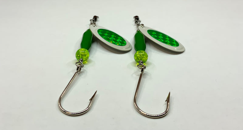 1/4oz, (2) Pack, Wintergreen Rippers 🌲, $12.00, Spin-X Designs Tackle, Salmon/Steelhead Spinners