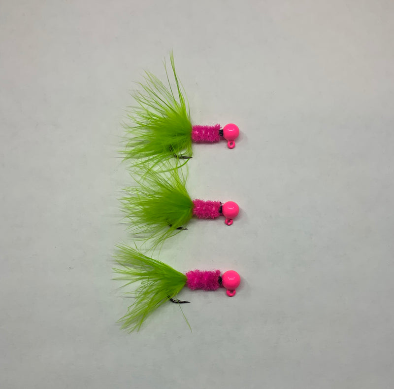 (3) 1/8oz, Size 1 Mustad 2X UP, $12.45, Cotton Candy Jig, Spin-X Designs Tackle