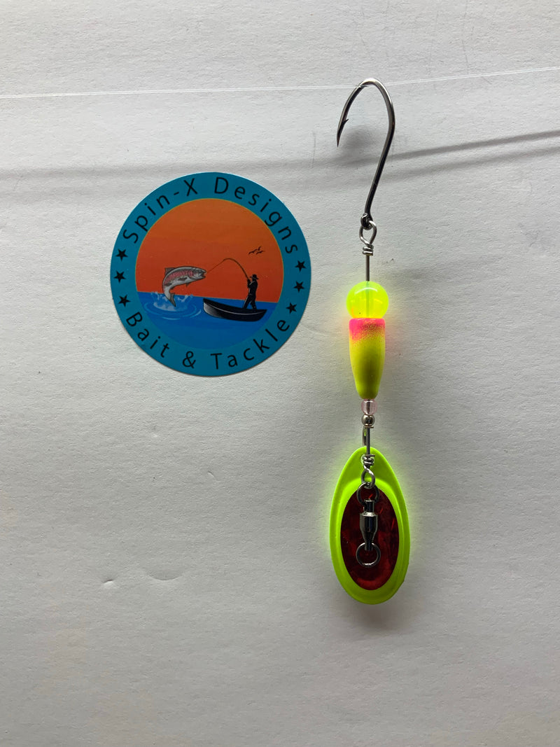 (1/4 oz) 6.50$, Premium Nuclear Lemonade V2, Rugged River Lure Edition, Spin-X Designs Tackle, Fishing Lure