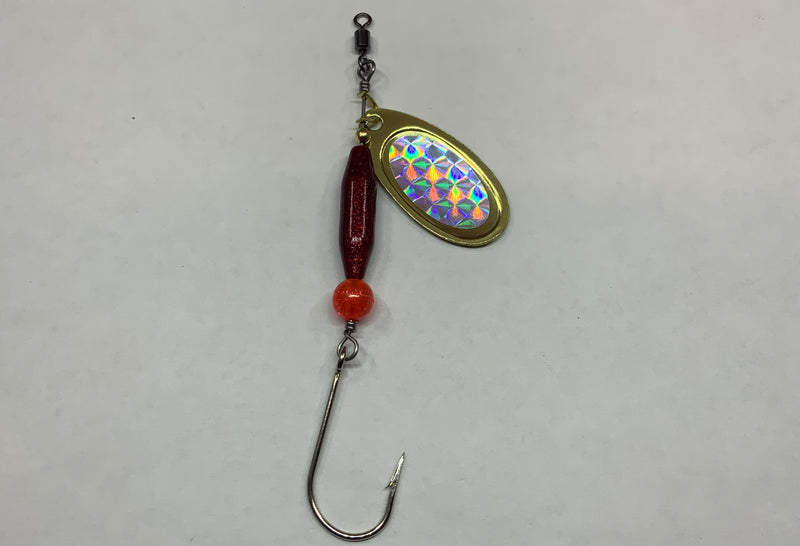 1/4oz Red Glittery Ripper, $5.75, Spin-X Designs Tackle, Steelhead Spinner