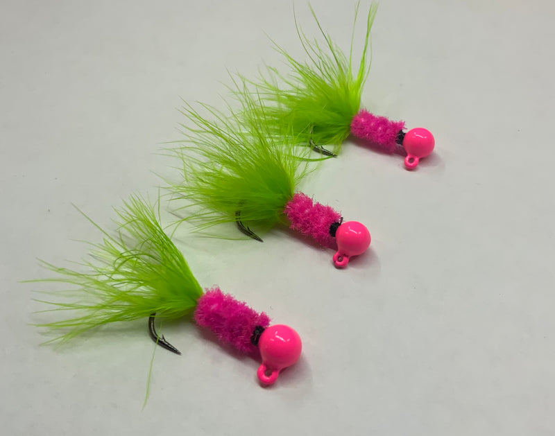 (3) 1/8oz, Size 1 Mustad 2X UP, $12.45, Cotton Candy Jig, Spin-X Designs Tackle