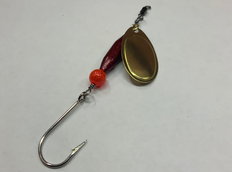 1/4oz Red Glittery Ripper, $5.75, Spin-X Designs Tackle, Steelhead Spinner