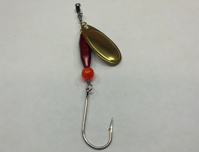 1/4oz Red Glittery Ripper, $5.75, Spin-X Designs Tackle, Steelhead Spinner