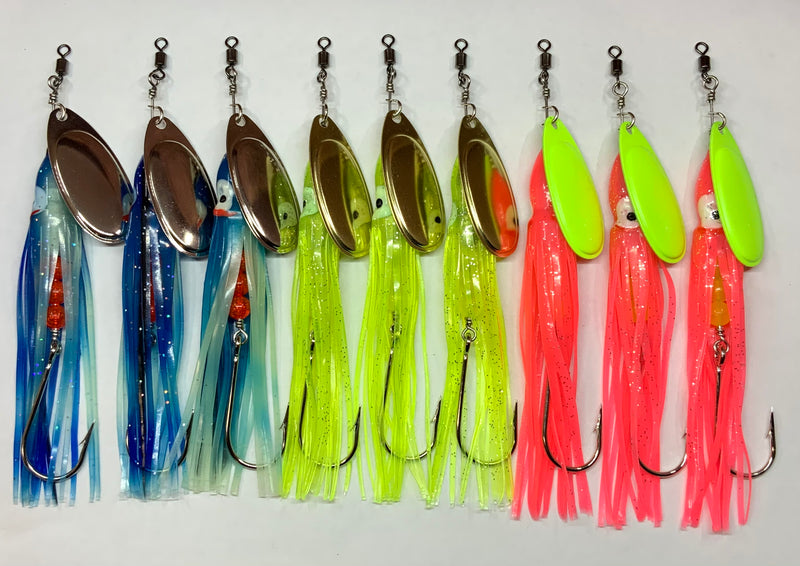 3/4oz, Salmon Hoochie Spinners, (9 pack)