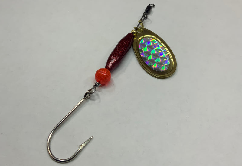 1/4oz Red Glittery Ripper, $5.75, Spin-X Designs Tackle, Steelhead Spinner